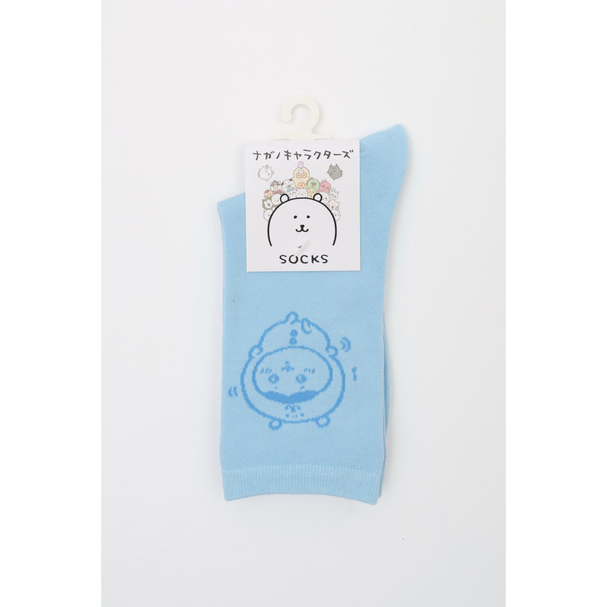 ナガノキャラクターズ クルーソックス ハチワレ サックス