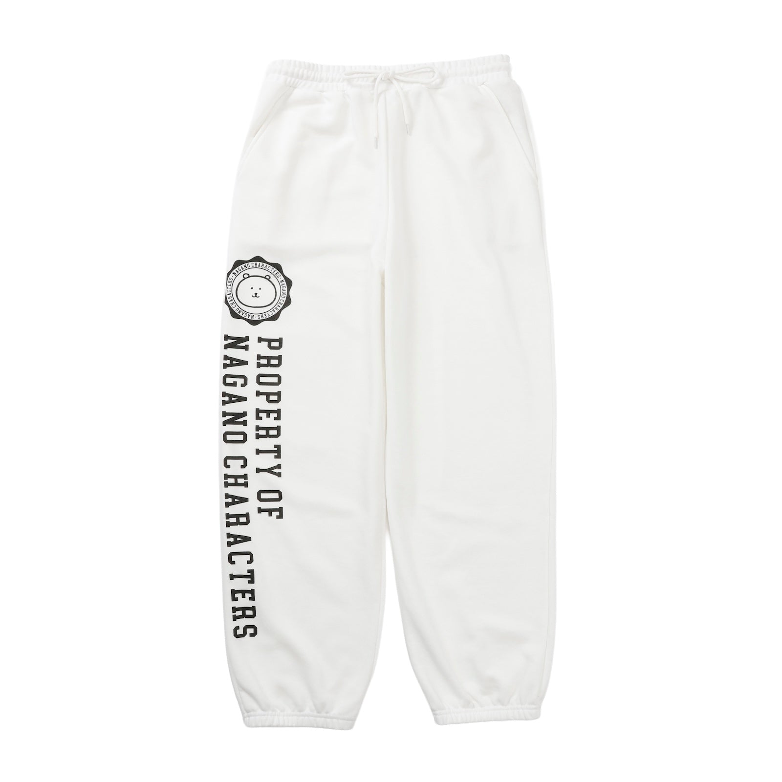 blancvert cashmere 白コットンスエットパンツ ナガノキャラクターズ スウェットパンツ カレッジ くま ホワイト