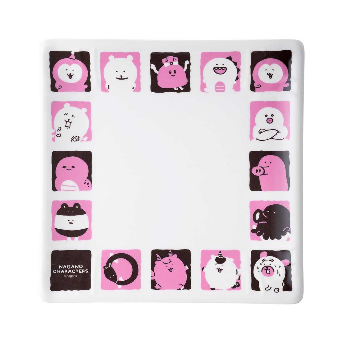 ナガノキャラクターズ メラミンスクエアプレート(ブラウン・ピンク)