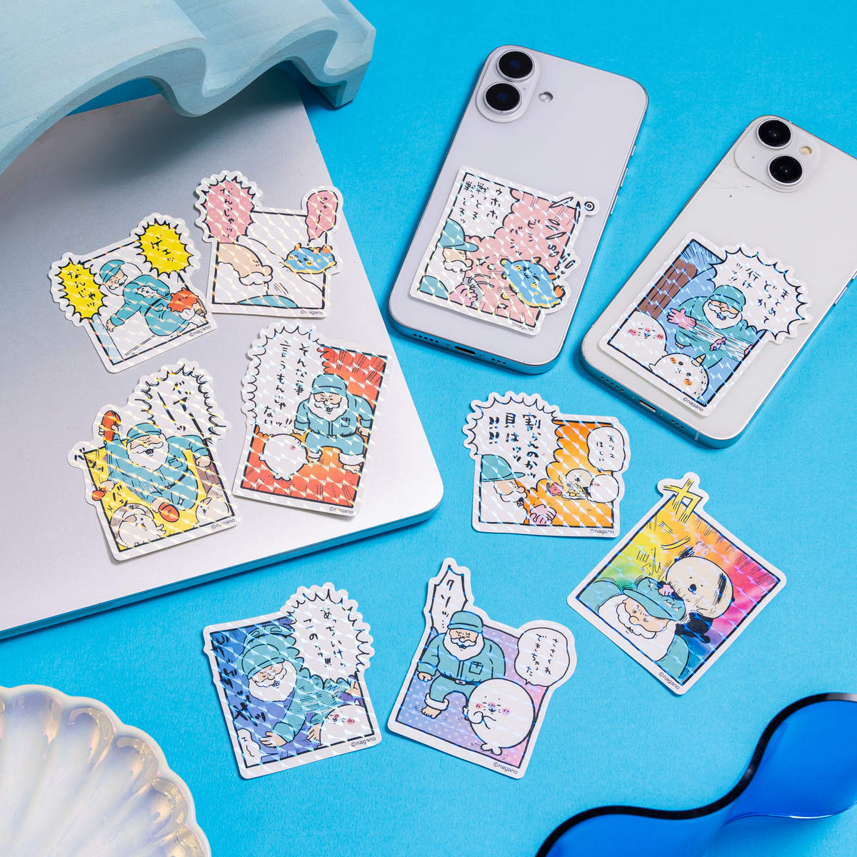 ナガノキャラクターズ スマホに貼れるサイズのじいさんたちのステッカー(カンッ)