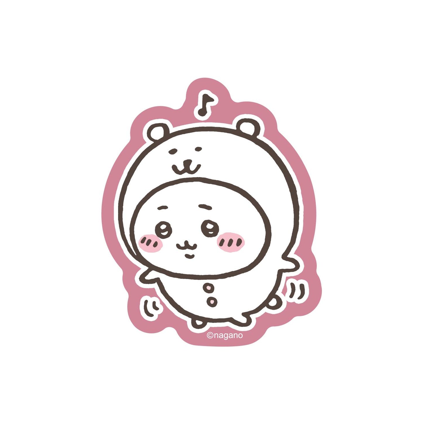 ナガノキャラクターズ スマホに貼れるサイズのステッカー (ちいかわにかぶられたナガノのくま)