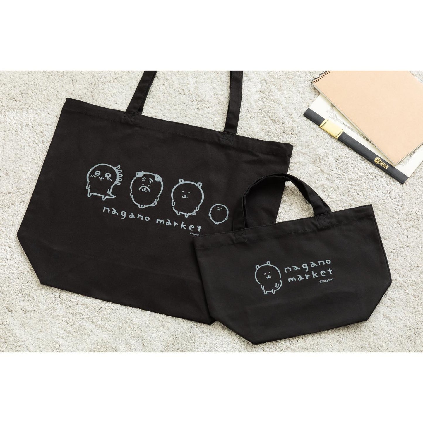 长袋市场黑色手提包(午餐尺寸)