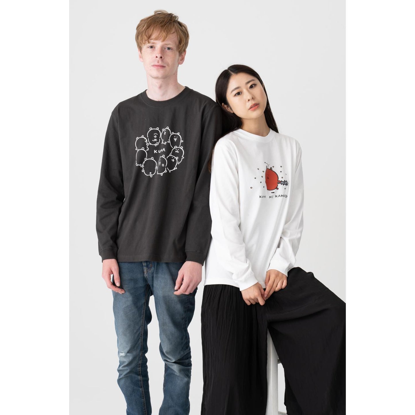 Joke Bear L/S T-Shirt Bear with Gold Stick White