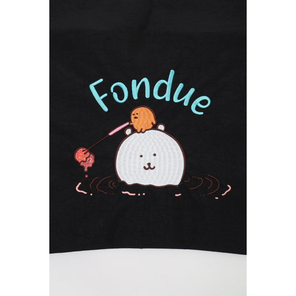 ナガノキャラクターズ 刺繍エコバッグ fondue ブラック