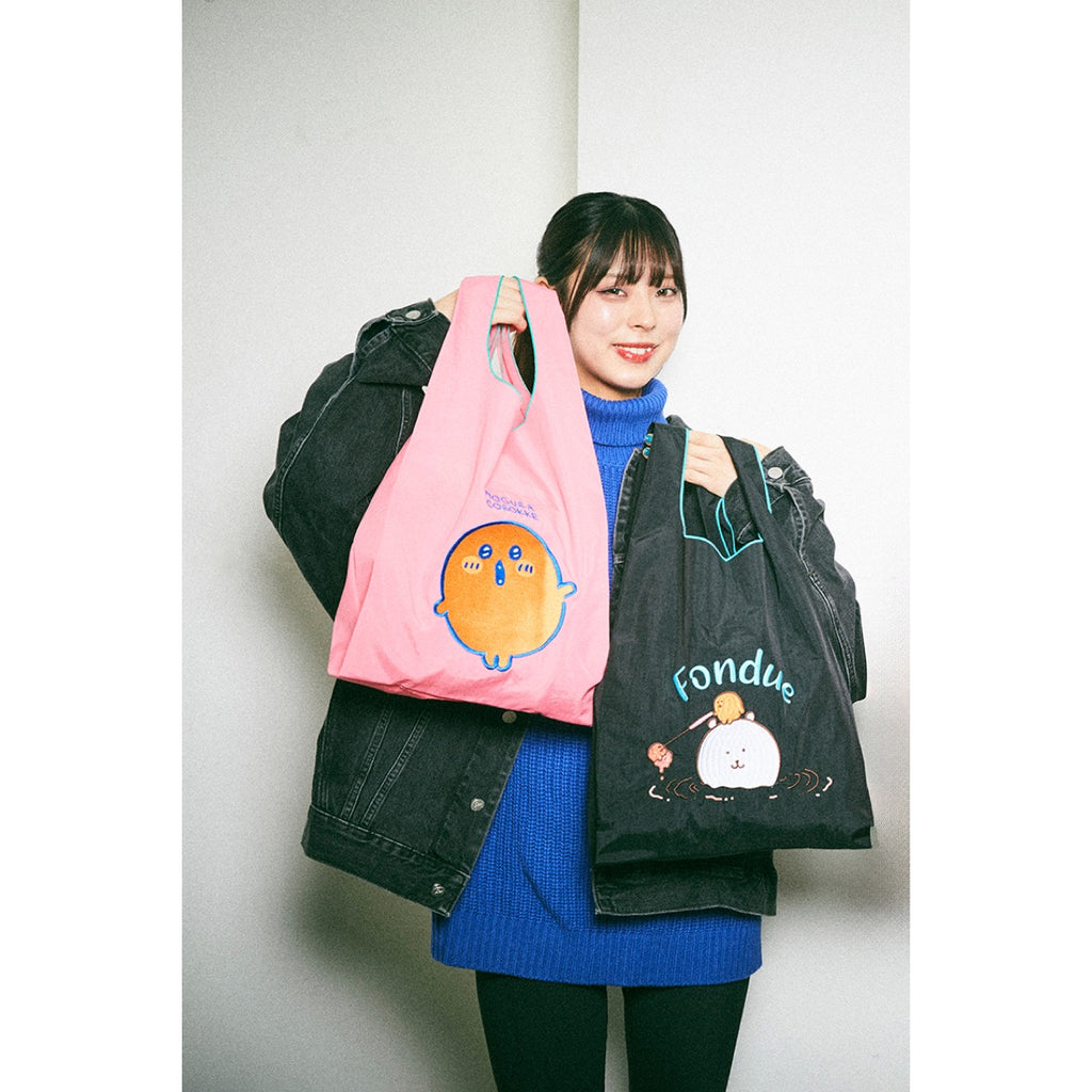 Nagano Characters Embroidery Eco Bag Fondue Black