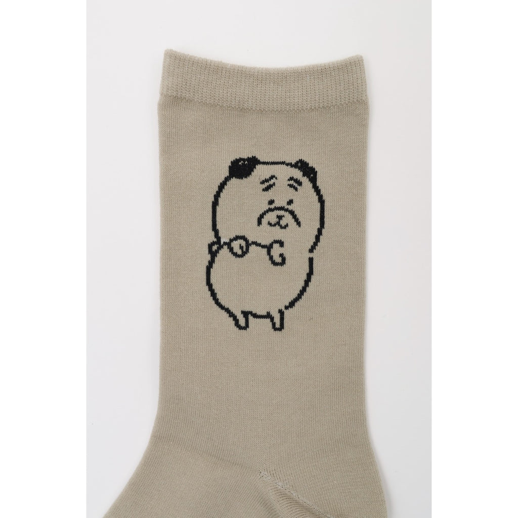 Nagano Characters Crew Socks Pug Sand Beige