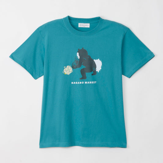 ナガノキャラクターズ Tシャツ うさぎとマレーグマ ヘイジーグリーン