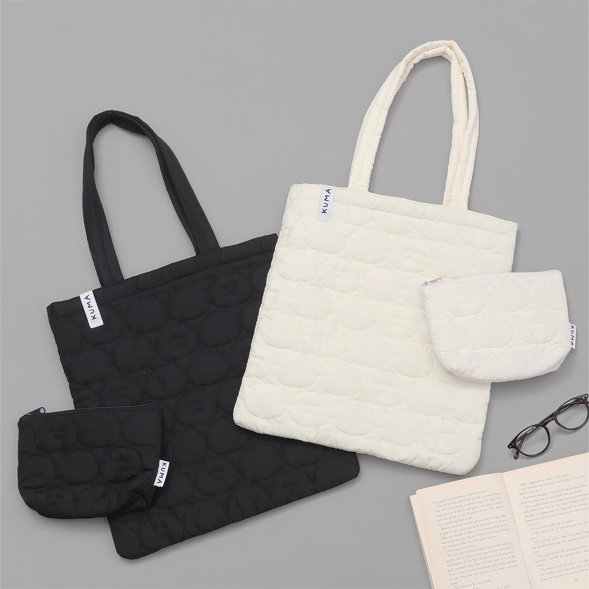 ナガノキャラクターズ キルティングポーチ フェイス ブラック