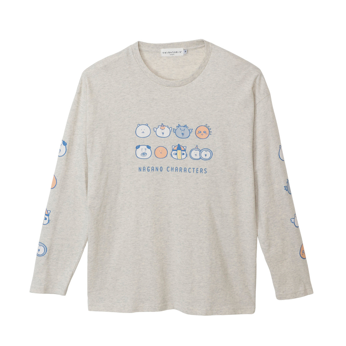 ナガノキャラクターズ 長袖Tシャツ お顔ならび オートミール