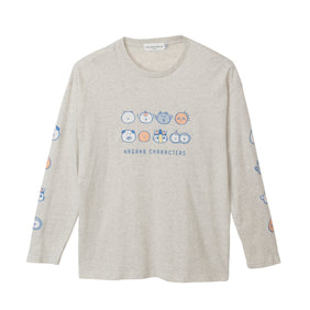 Nagano Characters 긴팔 티셔츠 얼굴 나열 오트밀