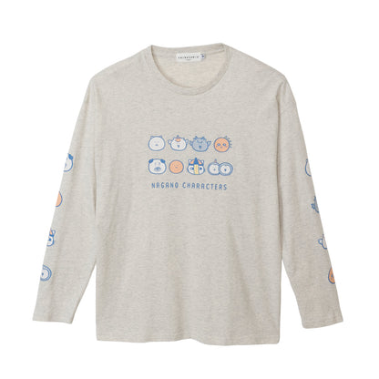 ナガノキャラクターズ 長袖Tシャツ お顔ならび オートミール