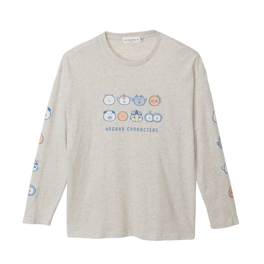 ナガノキャラクターズ 長袖Tシャツ お顔ならび オートミール
