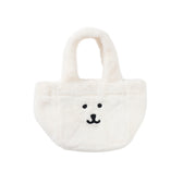 Nagano Characters Fur Tote Bag Joke Bear Face White