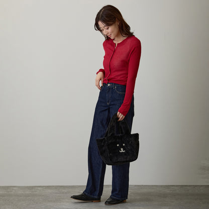 Nagano Characters Fur Tote Bag Joke Bear Face Black