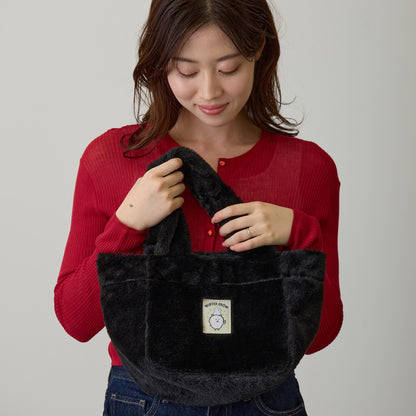 Nagano Characters Fur Tote Bag Joke Bear Face Black