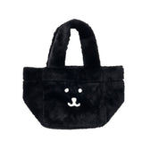 Nagano Characters Fur Tote Bag Joke Bear Face Black