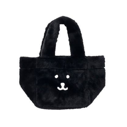 Nagano Characters Fur Tote Bag Joke Bear Face Black