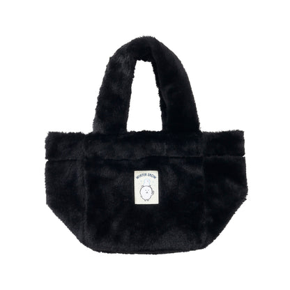 Nagano Characters Fur Tote Bag Joke Bear Face Black