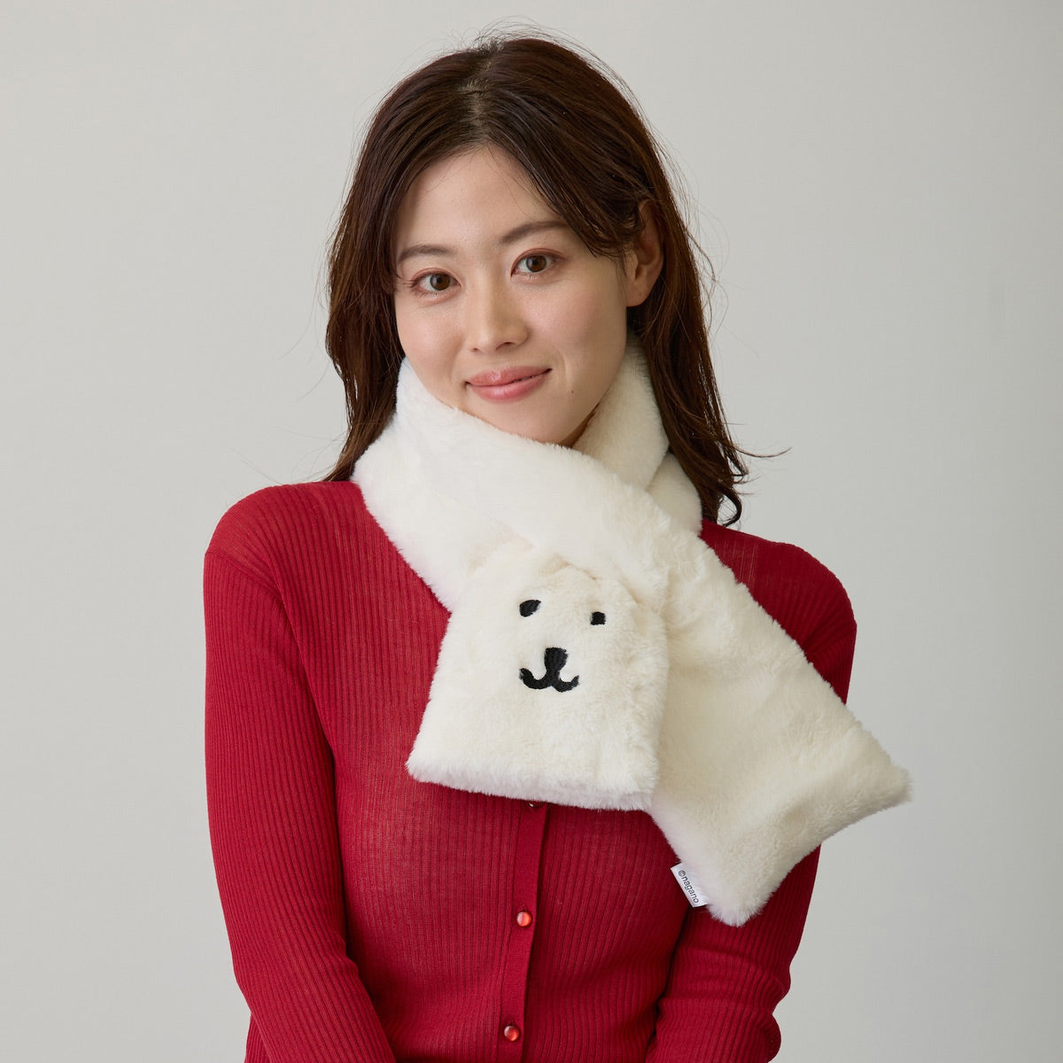 マフラーで仲良しクマ♡冬 ナガノキャラクターズ ファーマフラー くまフェイス ホワイト | ナガノ