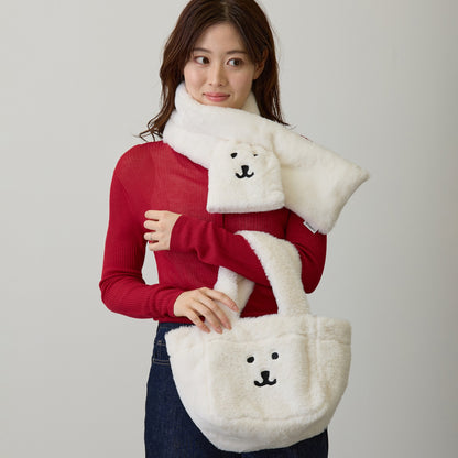 Nagano Characters 毛绒围巾 自嘲熊脸 白色