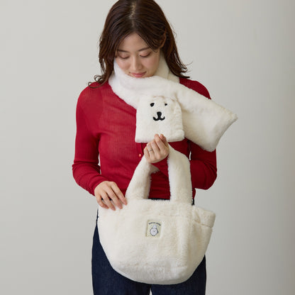 Nagano Characters 毛绒围巾 自嘲熊脸 白色