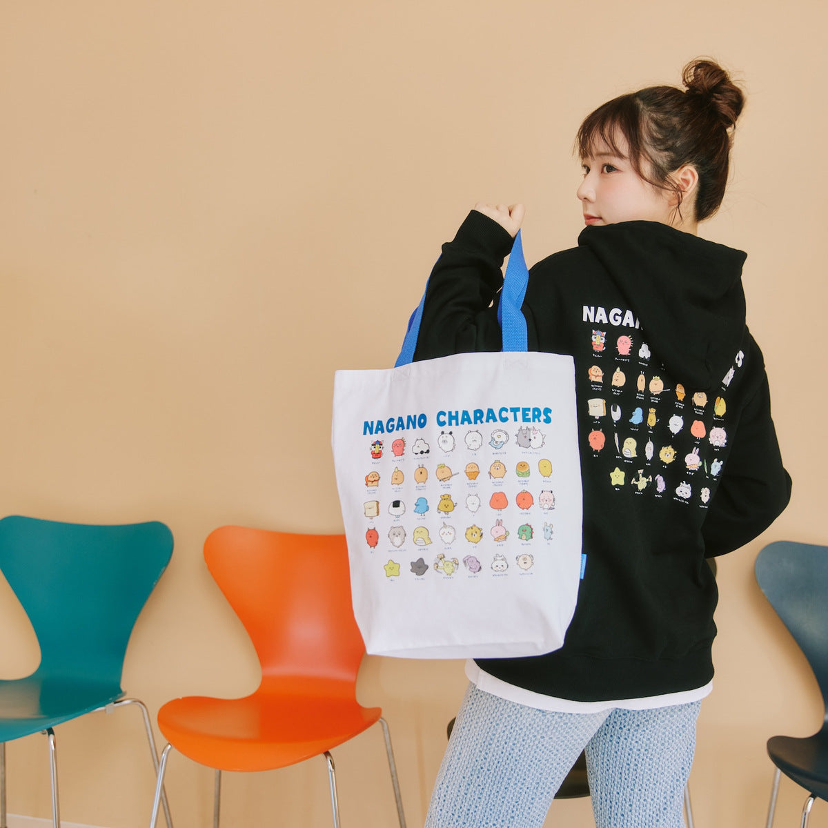 ナガノキャラクターズ ZIPパーカー 集合 ブラック | ナガノ