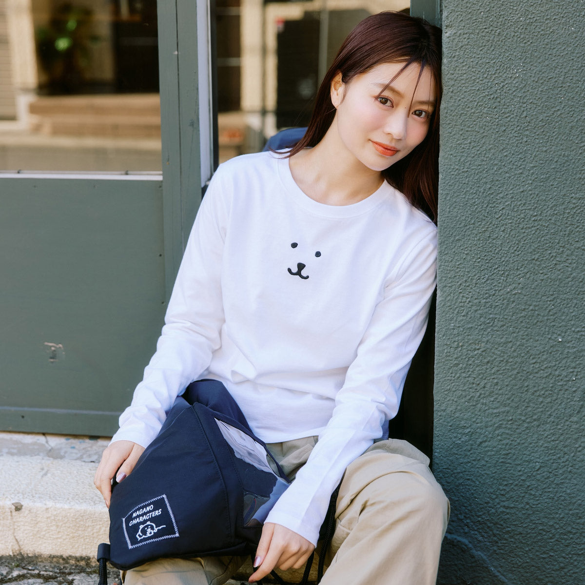 ナガノキャラクターズ 長袖Tシャツ モノクロなくま ホワイト | ナガノ