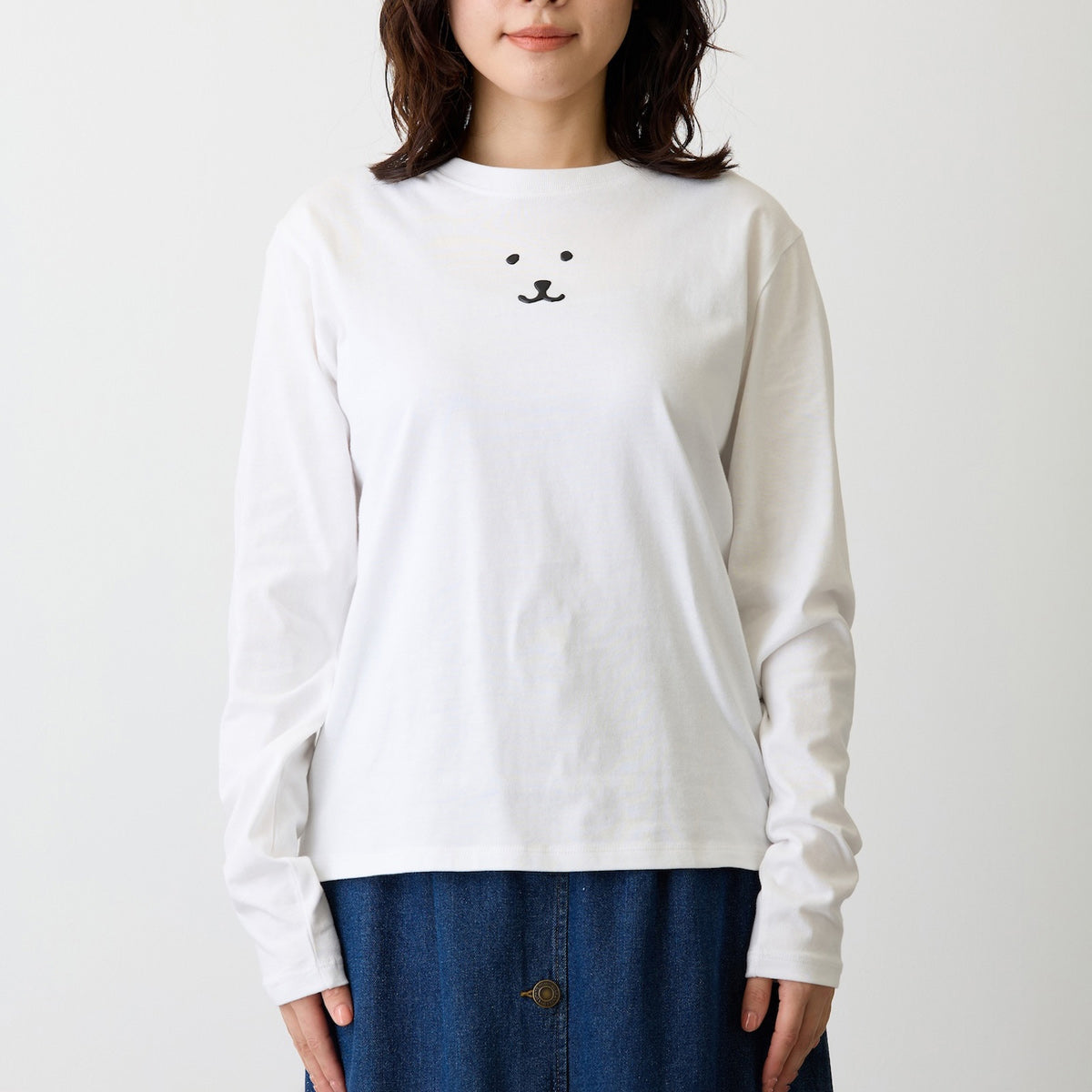 ナガノキャラクターズ 長袖Tシャツ モノクロなくま ホワイト | ナガノ
