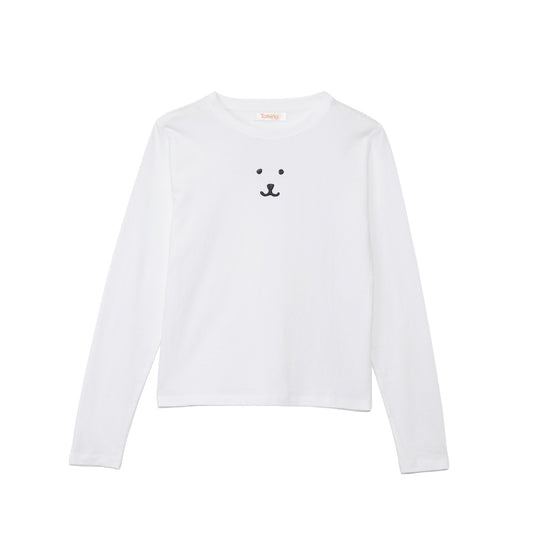 ナガノキャラクターズ 長袖Ｔシャツ モノクロなくま ホワイト