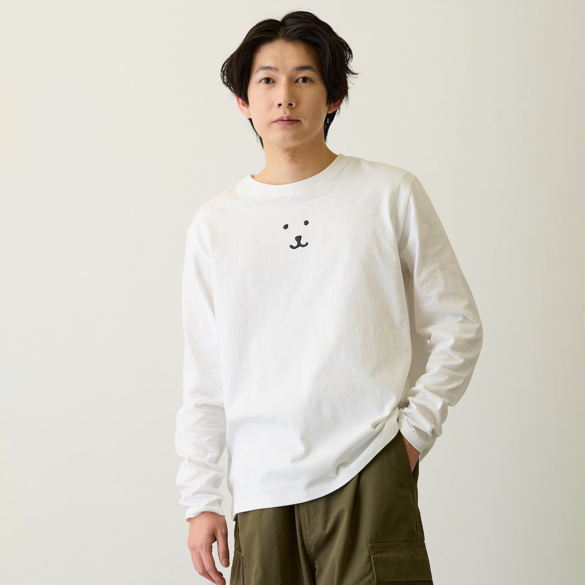 ナガノキャラクターズ 長袖Tシャツ モノクロなくま ホワイト | ナガノ