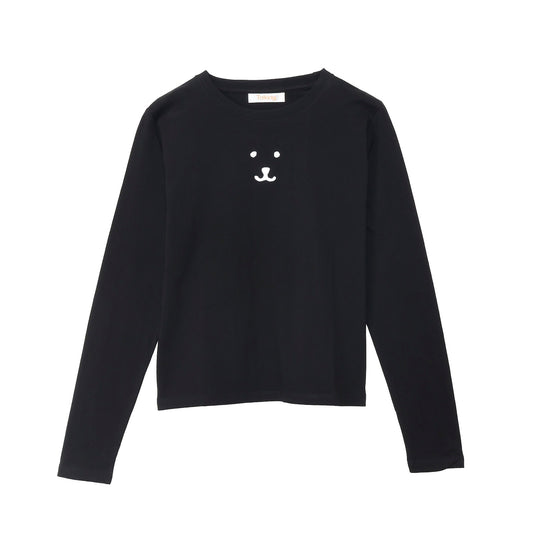 ナガノキャラクターズ 長袖Ｔシャツ モノクロなくま ブラック