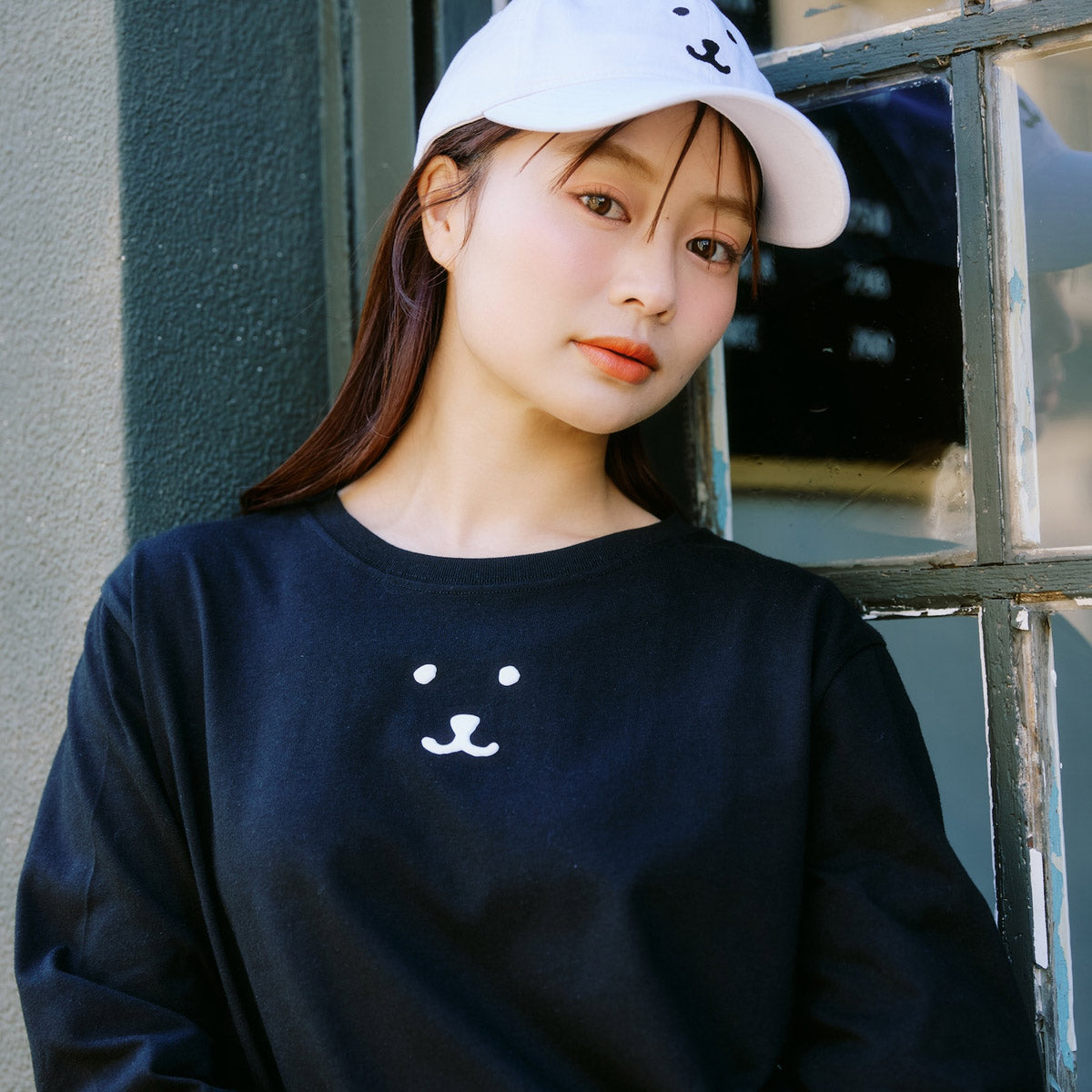 ナガノキャラクターズ 長袖Tシャツ モノクロなくま ブラック | ナガノ