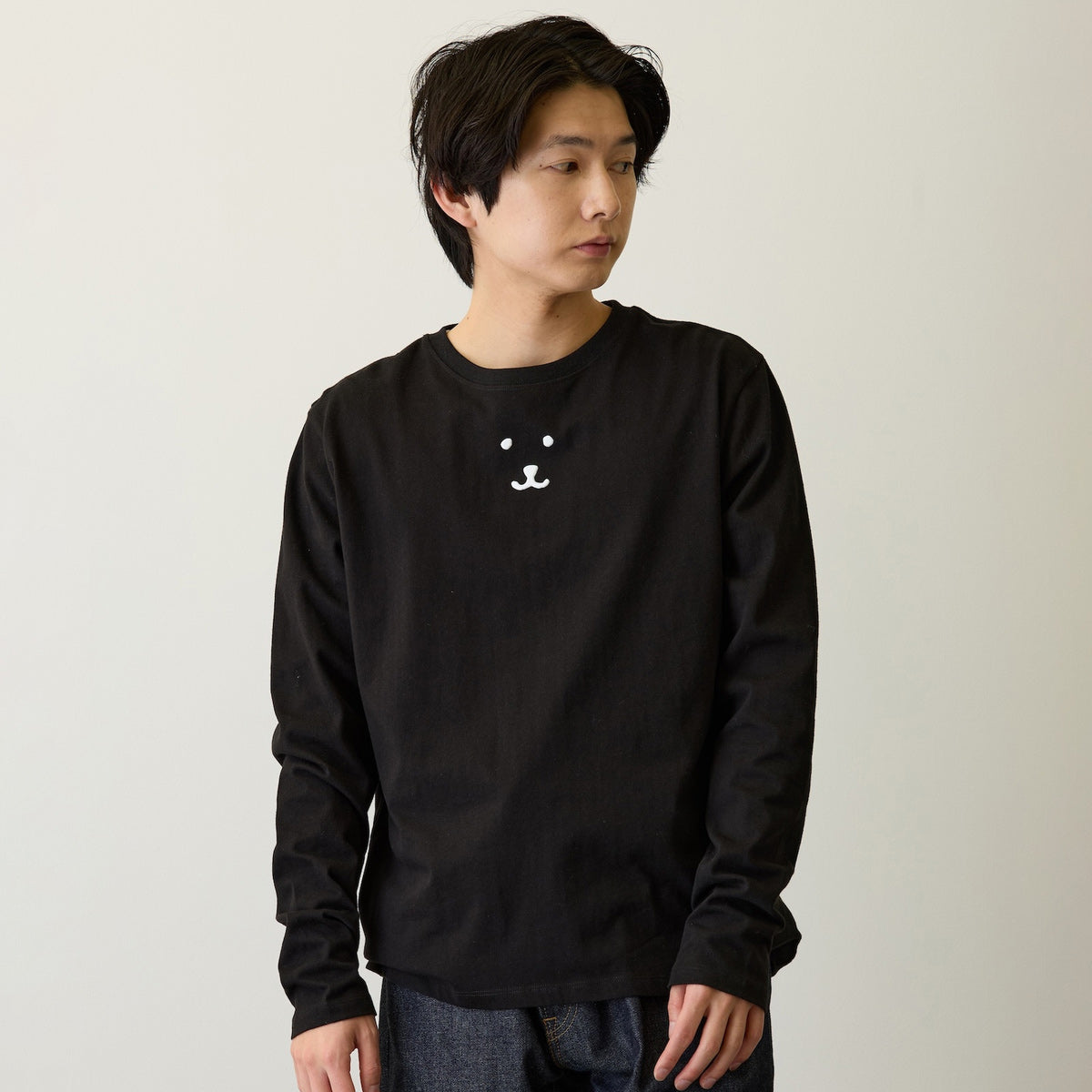 ナガノキャラクターズ 長袖Tシャツ モノクロなくま ブラック | ナガノ