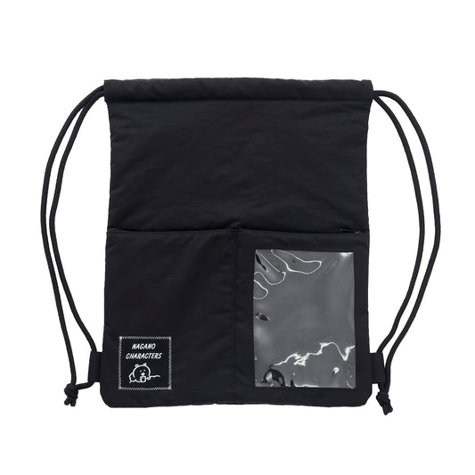ナガノキャラクターズ ナップサック モノクロなくま ブラック