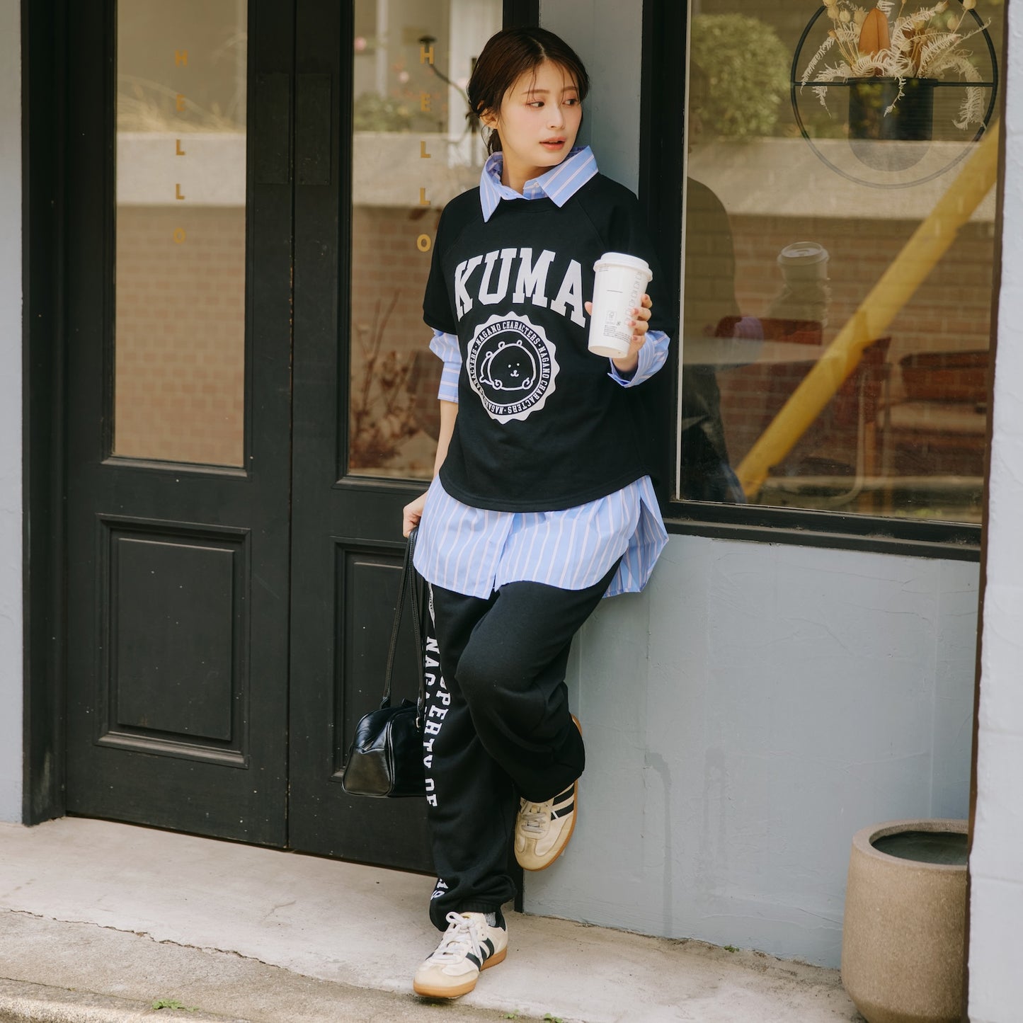 Nagano Characters 學院風T恤 (自嘲熊) 黑色