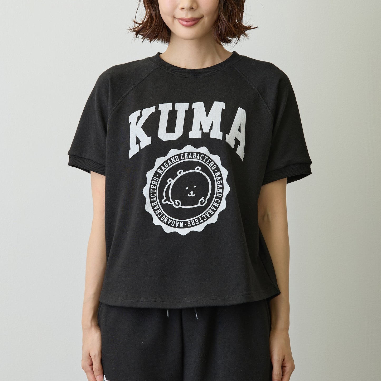 Nagano Characters 學院風T恤 (自嘲熊) 黑色