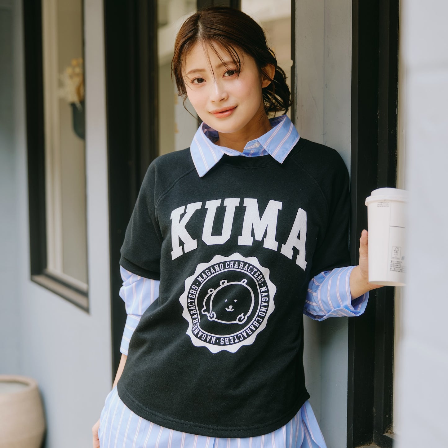 Nagano Characters 學院風T恤 (自嘲熊) 黑色