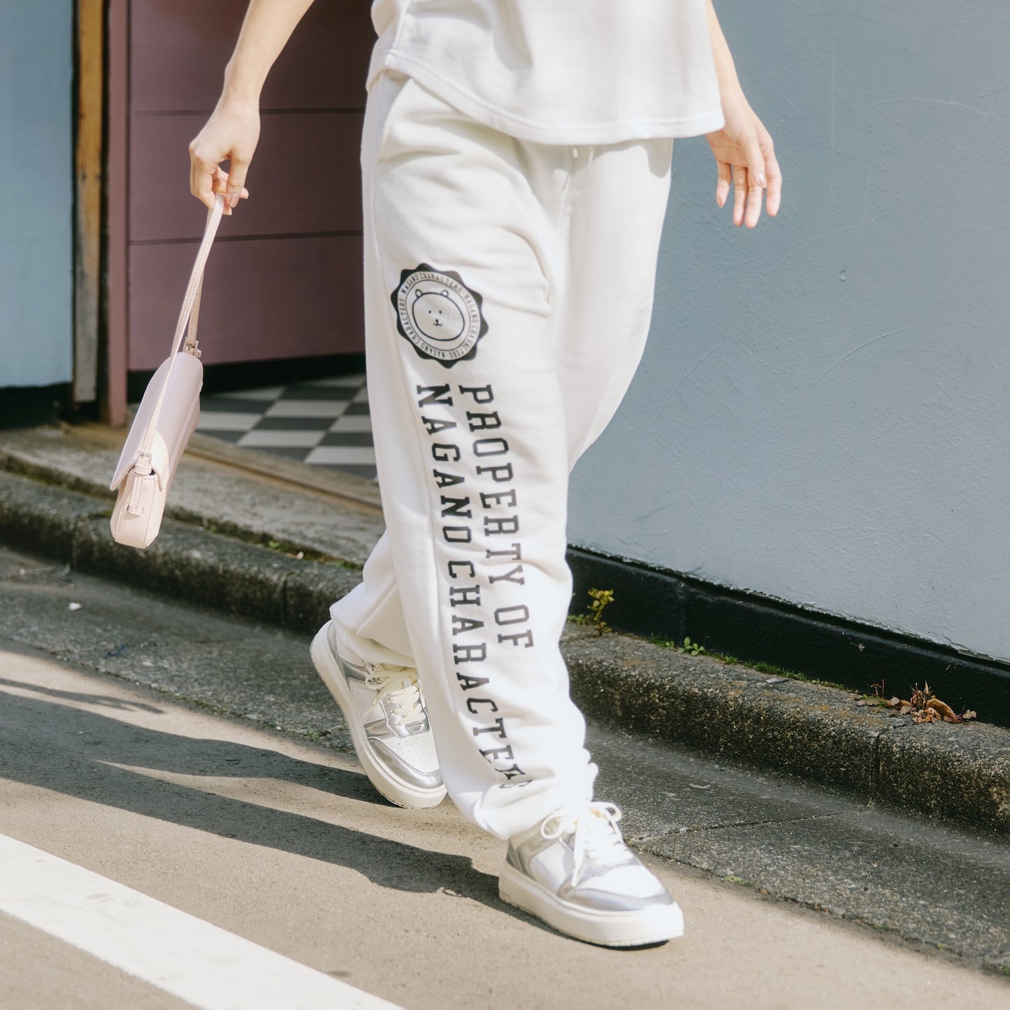 Nagano Characters 學院風束口運動褲 (自嘲熊) 白色