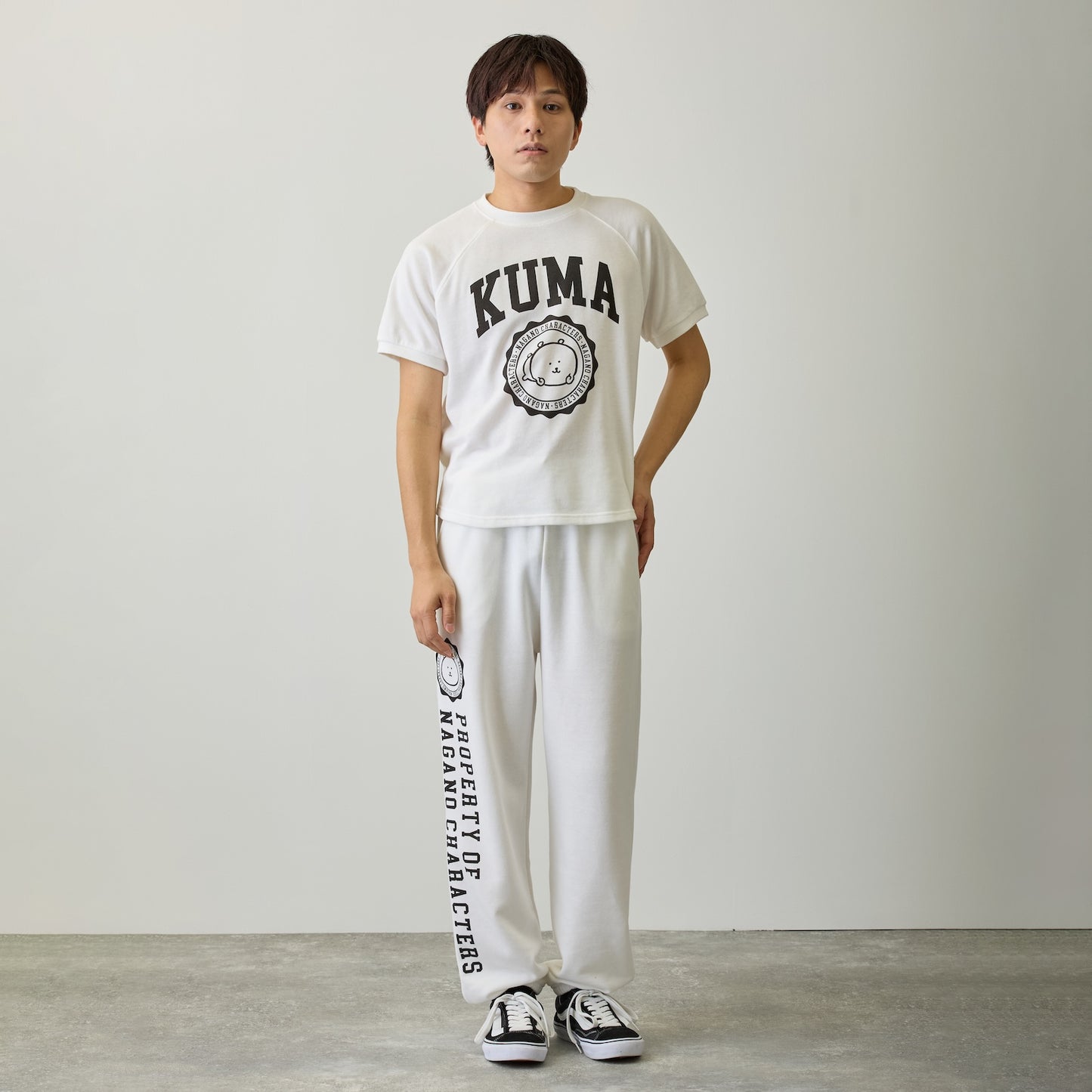 Nagano Characters 學院風束口運動褲 (自嘲熊) 白色