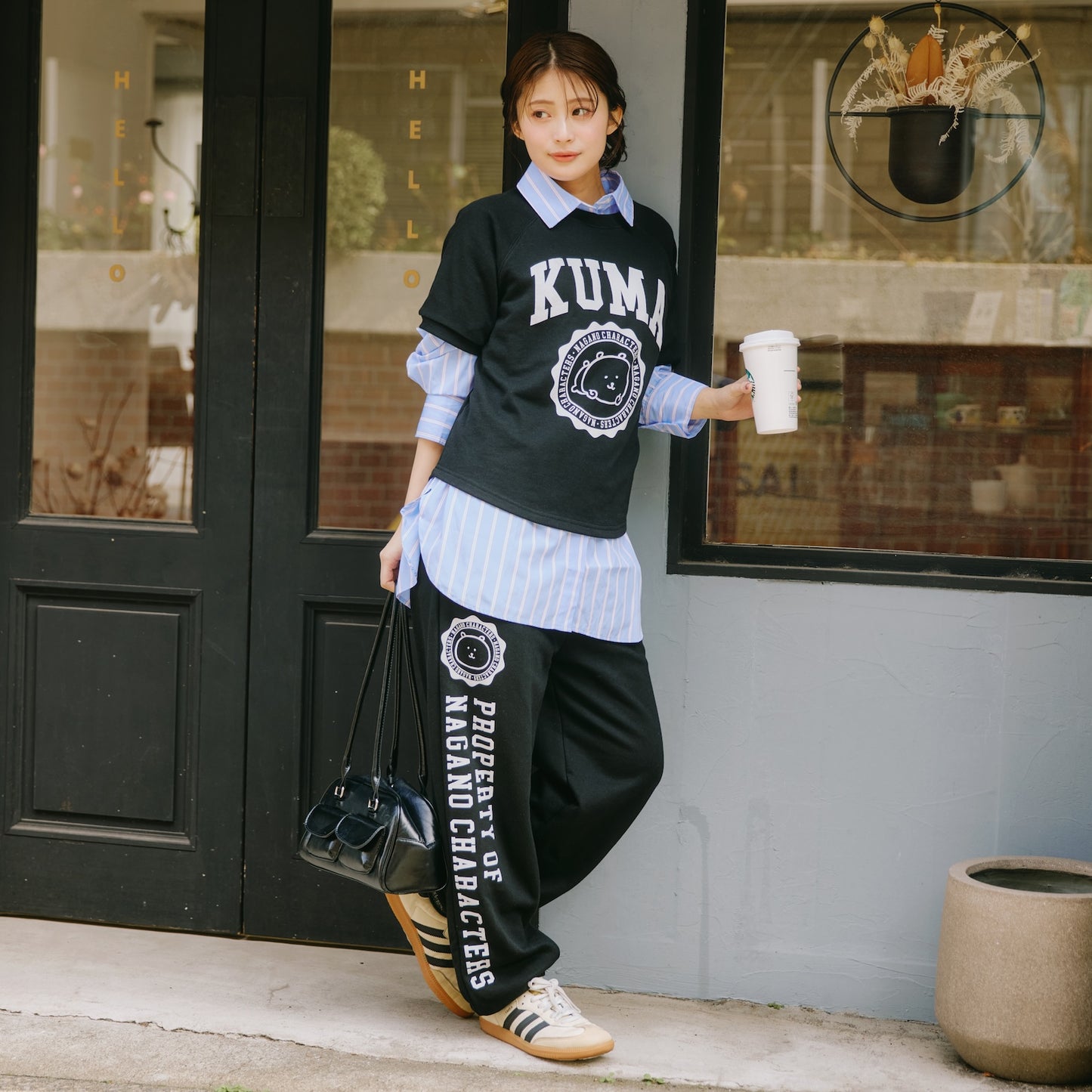 ナガノキャラクターズ スウェットパンツ カレッジ くま ブラック