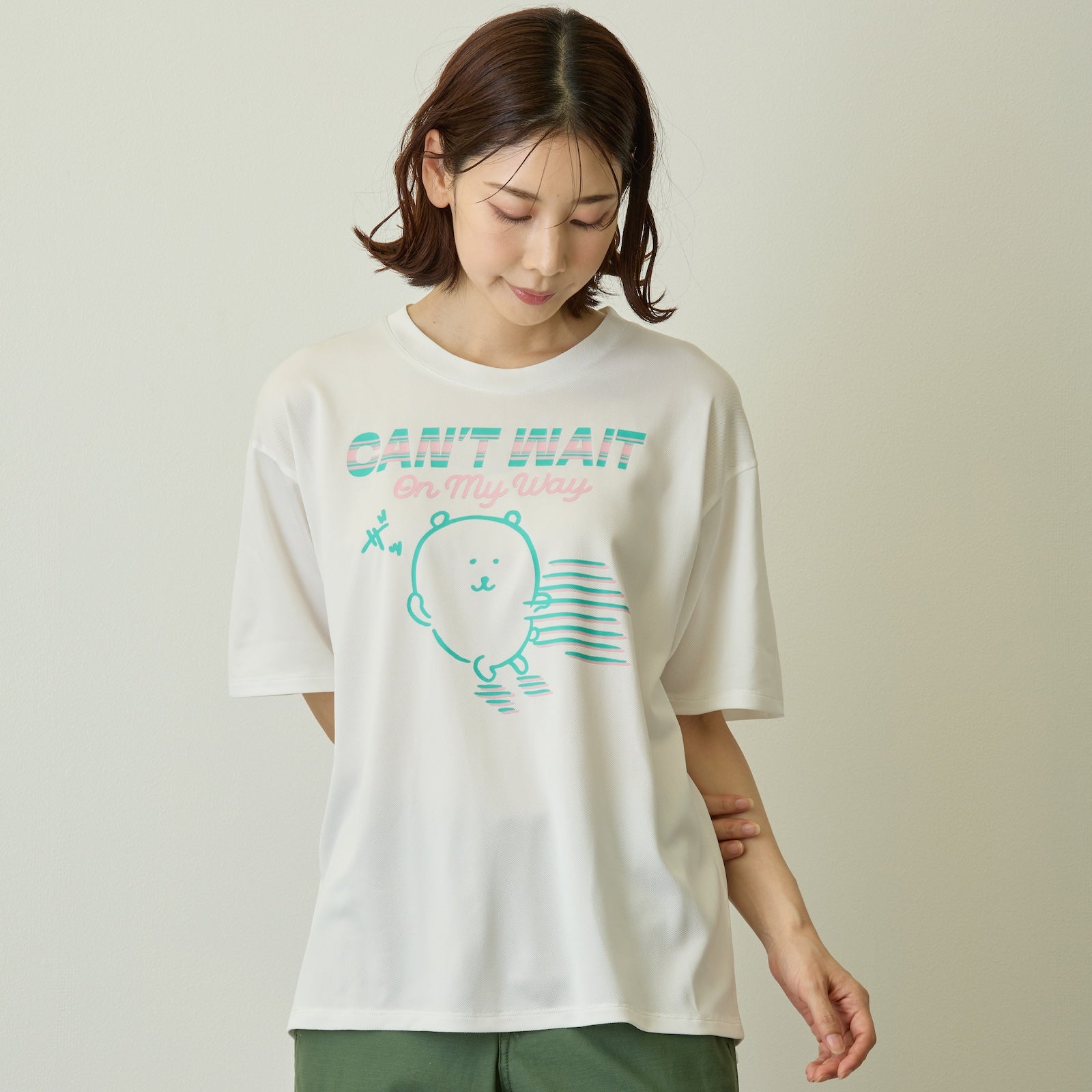 ナガノキャラクターズ ドライTシャツ CAN'T WAIT くま ホワイト