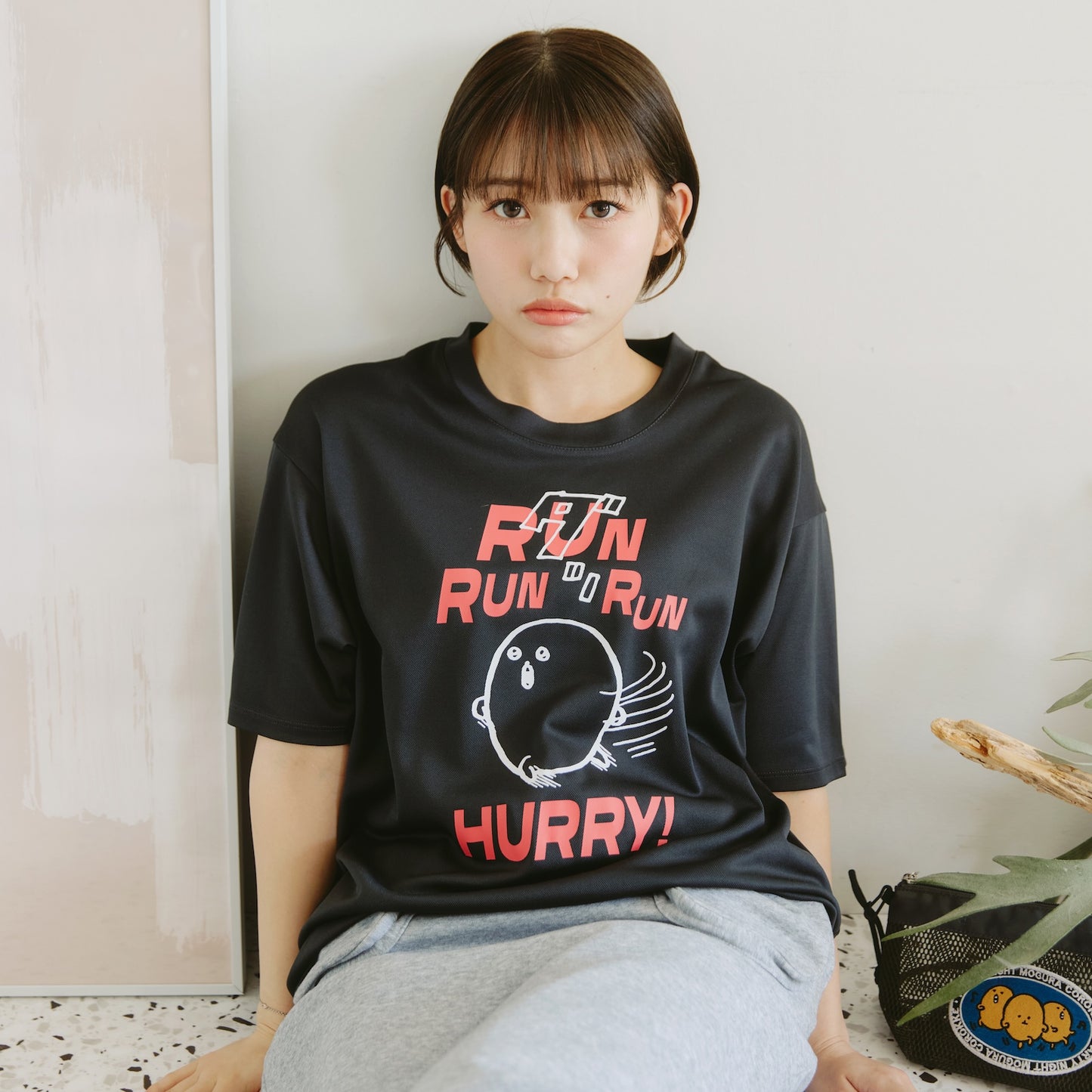 Nagano Characters 速干T恤 RUN (鼹薯饼) 炭灰色