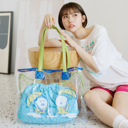 ナガノキャラクターズ クリアトートバッグ 雨だね ブルー
