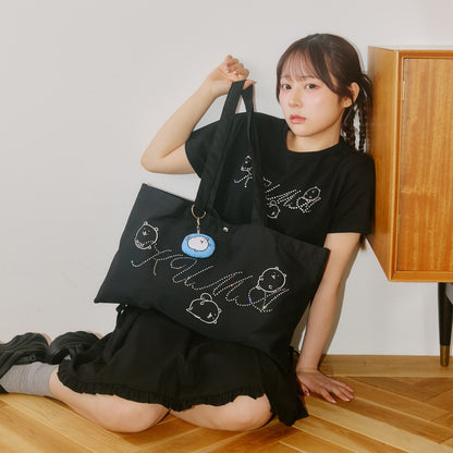 ナガノキャラクターズ チャーム付きトートバッグ DECO（くま） ブラック
