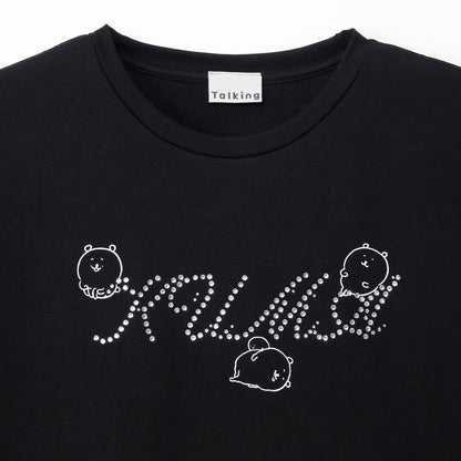 ナガノキャラクターズ ラインストーンTシャツ DECO（くま） ブラック