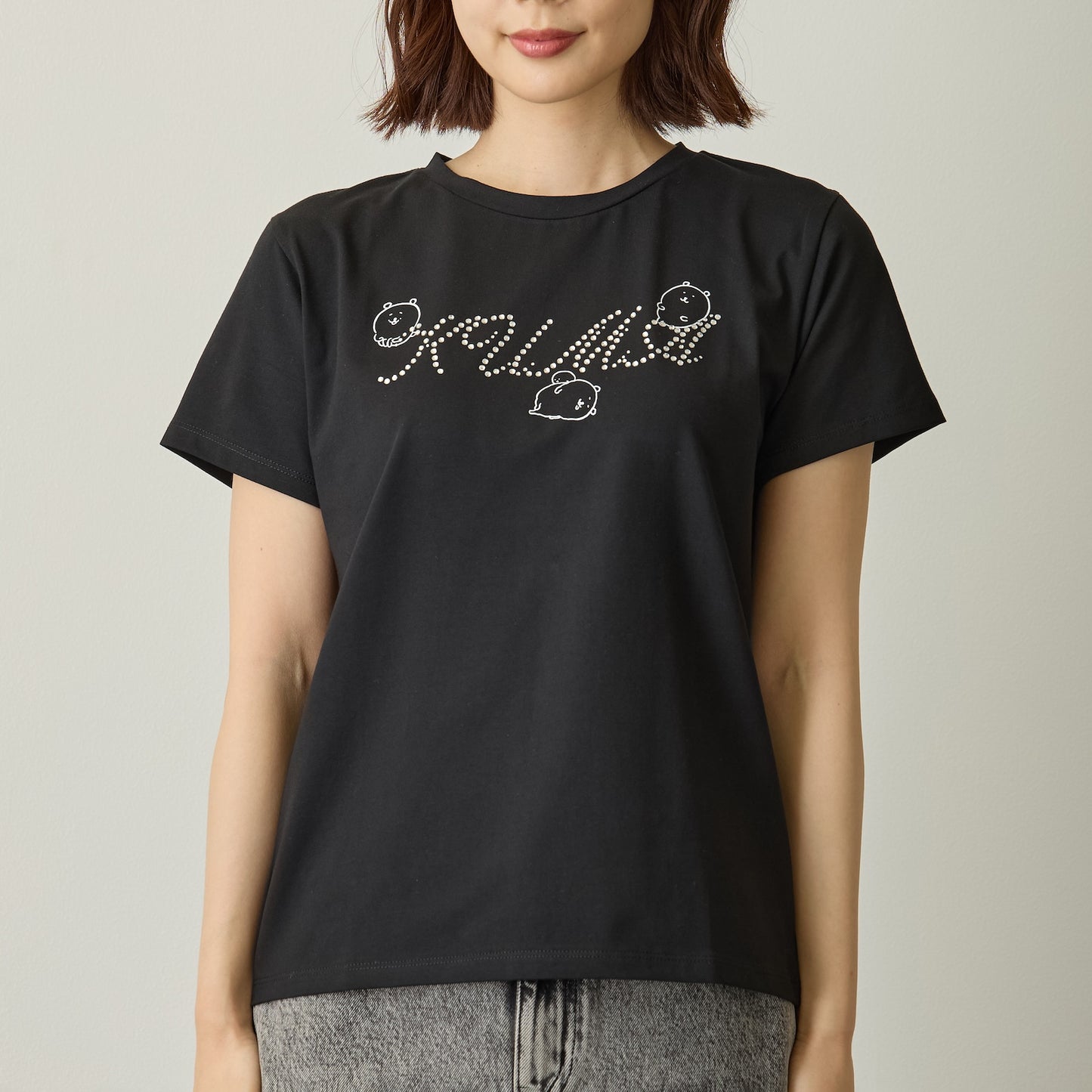 ナガノキャラクターズ ラインストーンTシャツ DECO（くま） ブラック