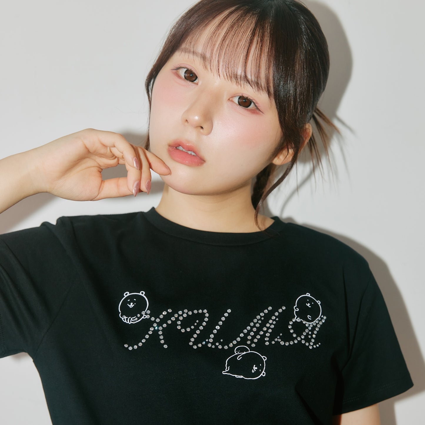 ナガノキャラクターズ ラインストーンTシャツ DECO（くま） ブラック
