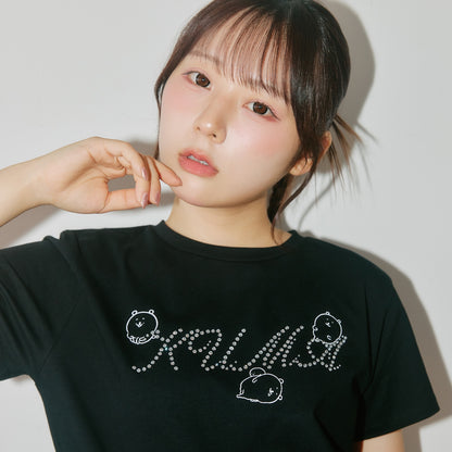 ナガノキャラクターズ ラインストーンTシャツ DECO（くま） ブラック