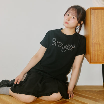 ナガノキャラクターズ ラインストーンTシャツ DECO（くま） ブラック