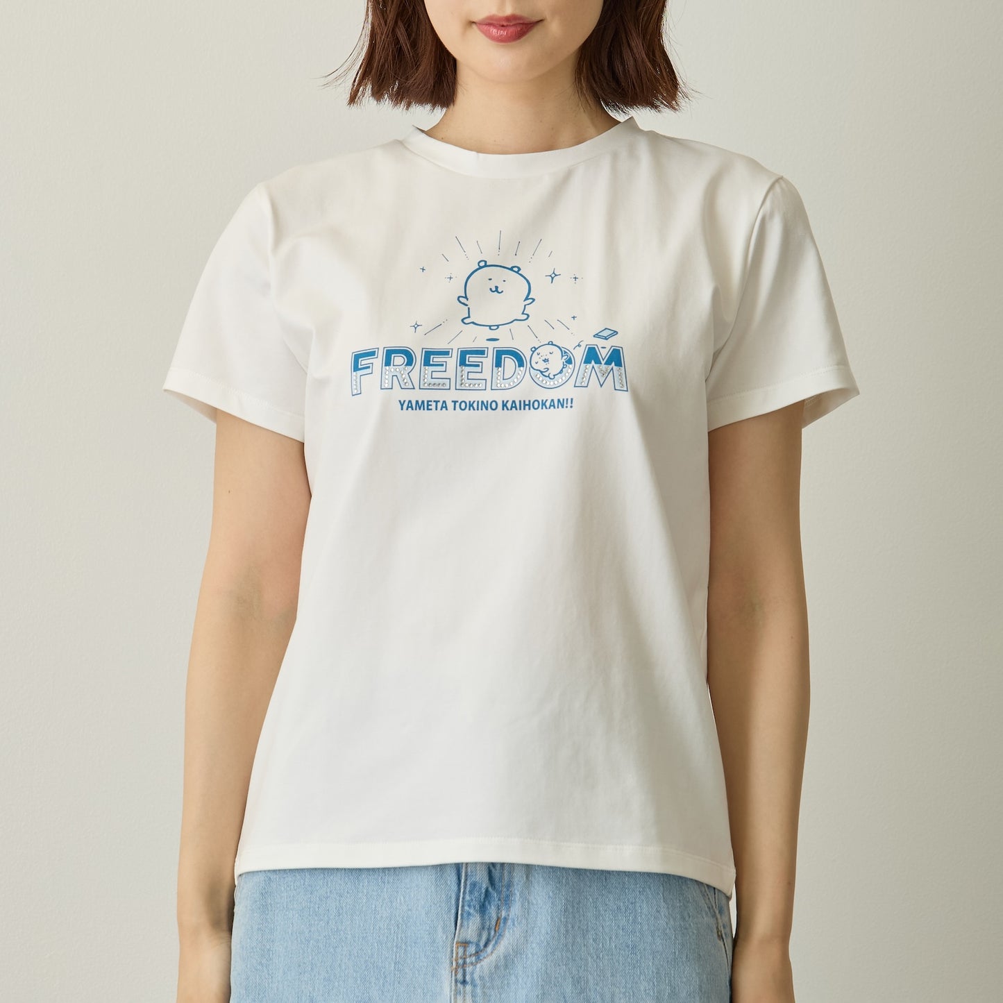 ナガノキャラクターズ ラインストーンTシャツ DECO（FREEDOM） ホワイト